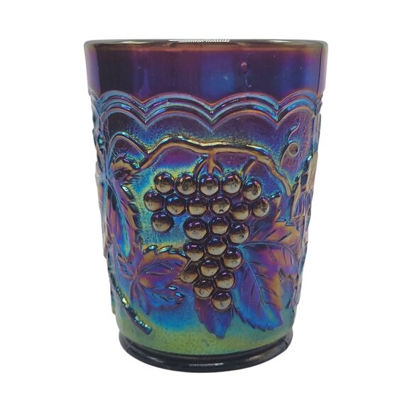 Vtg Carnival Amethyst Glass Tumbler Imperial Grape Vine Design Iridescent Purple - Picture 1 of 12